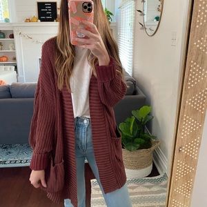 Rust/Rose oversized slouchy cardigan from aerie. Size XS/S